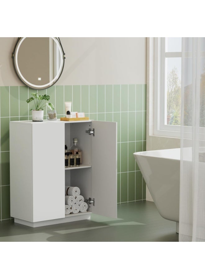 خزانة تخزين ارضية الحمام بباب مزدوج من هومهيدي وحدة للحمام منظمة حديثة رف قابل للتعديل غرفة المعيشة المدخل المطبخ ابيض خشب مُصنع - Image 3